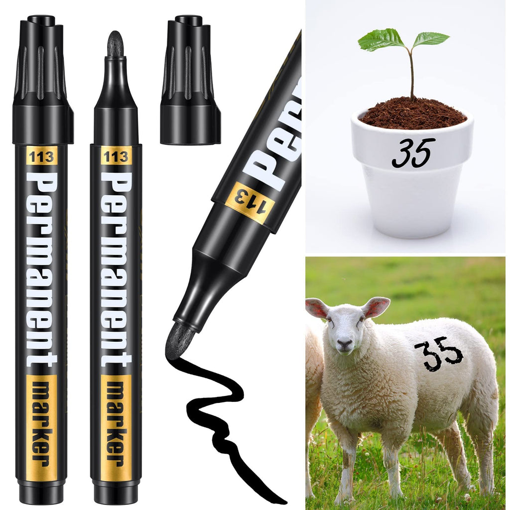  [AUSTRALIA] - 3 Packs Permanent Paint Pens Black Markers Ear Tag Paint Pens Medium Tip Permanent Paint Markers Oil Based Marking Pen Black Colored Oil Pen for Metal, Rock Painting, Wood, Fabric, Plastic, Mugs