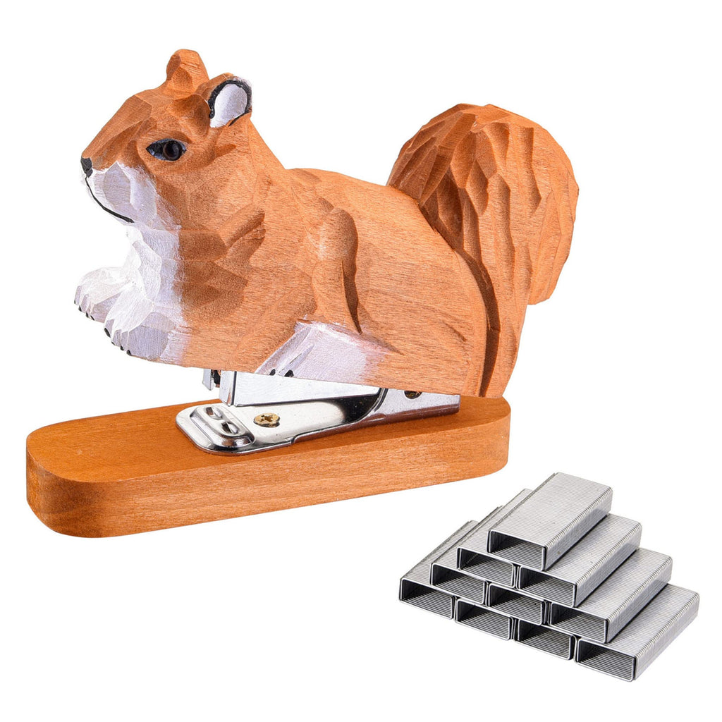  [AUSTRALIA] - Yoption Wooden Animal Stapler, Squirrel Swan Desktop Stitcher Handmade Wood Carving Statue Sculpture for Children School Office Stationery, Includes 1000 Staples (Squirrel)