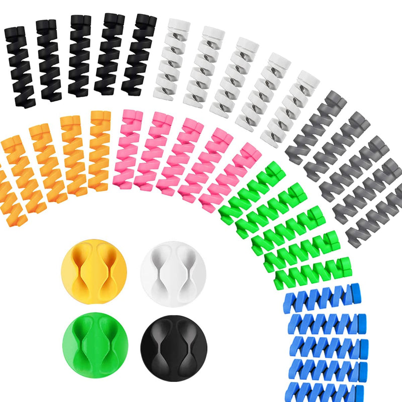  [AUSTRALIA] - Fanoshon 35 PCS Charging Cable Protectors Charger Cord Savers for iPhone Cables, Spiral Silicone USB Cable Ends Markers Covers for Most Cellphone and Tablet Data Lines (with 4 pcs Desk Cable Drops)