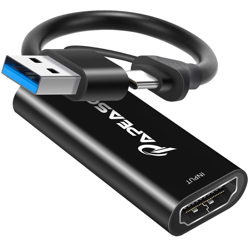  [AUSTRALIA] - Papeaso Capture Card, Video Capture Card HDMI to USB/Type-C 1080P 60FPS Game Capture Card for Streaming, Teaching, Video conferencing or Live Broadcasting Black