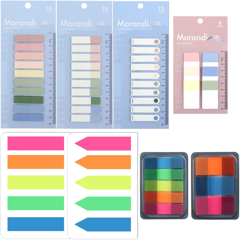  [AUSTRALIA] - 8 Pack 1020 Pieces Sticky Index Tabs with Ruler, Writable and Repositionable File Tabs Flags, Colored Page Makers Stick Notes for Books, Paper, Notebooks, File, Binder