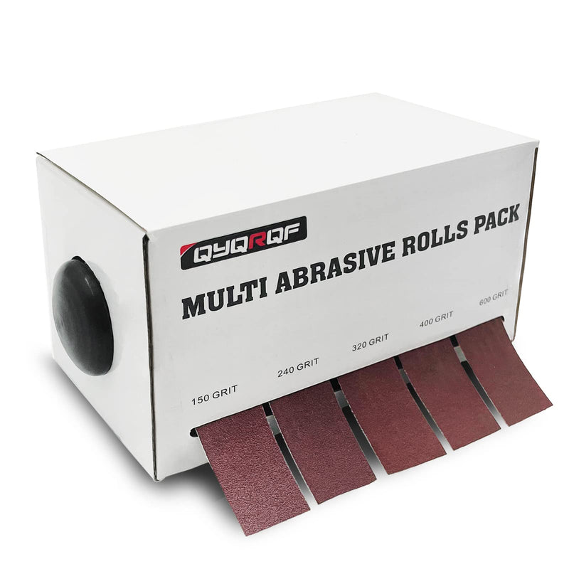  [AUSTRALIA] - QYQRQF Emery Cloth Roll, 5 Grits Abrasive Sandpaper Rolls Assorted Sand Paper with Dispenser for Woodworking Automotive Metal Polishing, 150 240 320 400 600 Grits Per Roll 6 Meters 5roll6m