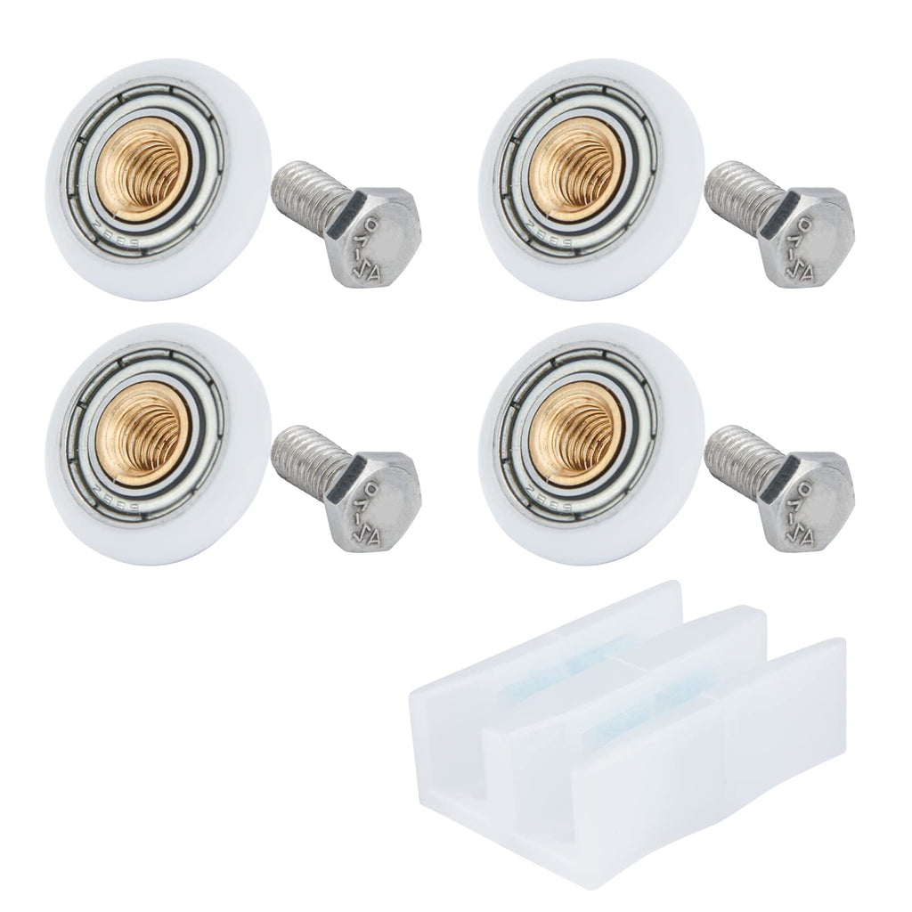  [AUSTRALIA] - Shower Door Rollers, 4 Pack 19mm Shower Glass Door Wheels Replacement Parts with Sliding Doors Bottom Guide for Bathroom 19mm x 5mm with Bottom Guide