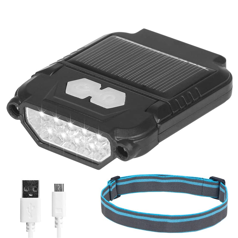  [AUSTRALIA] - USB Rechargeable Solar Cap Clip Light,Wave Sensor Headlamp with Battery Built-in,Solar Charging 9Leds Magnetic