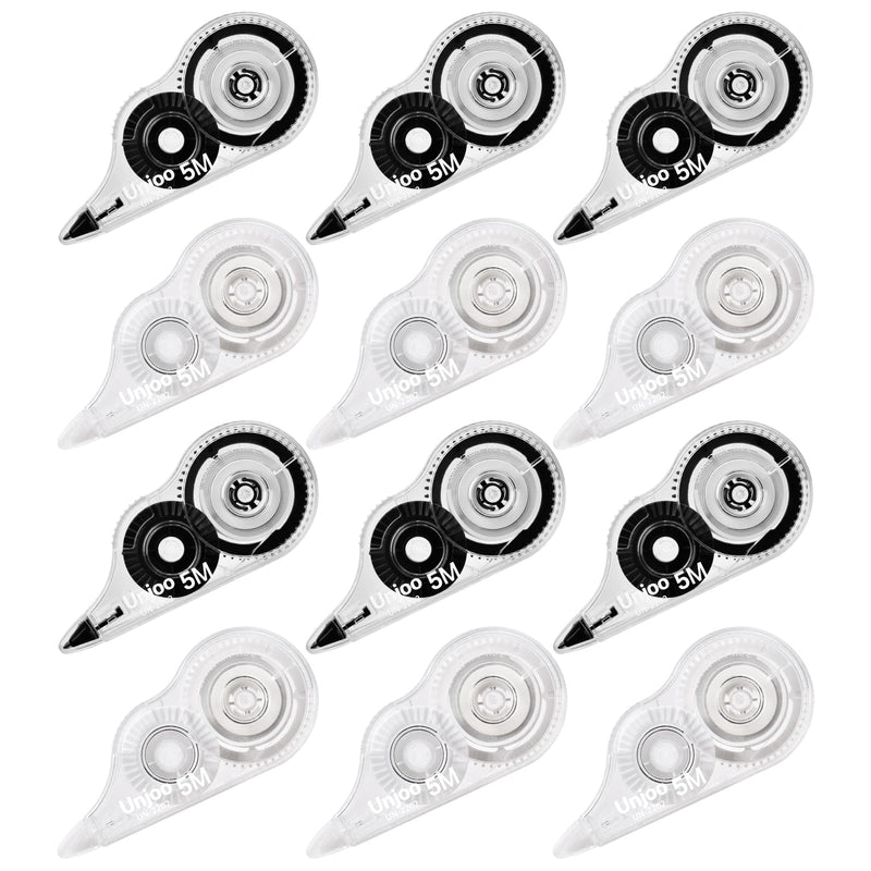  [AUSTRALIA] - Unjoo Whiteout Correction Tape, Easy To Use Applicator for Instant Corrections Correct Wrong Writing At Any Time, For school, Office (12-pack, 5M/196" x 0.2") 12pcs 5m/196in