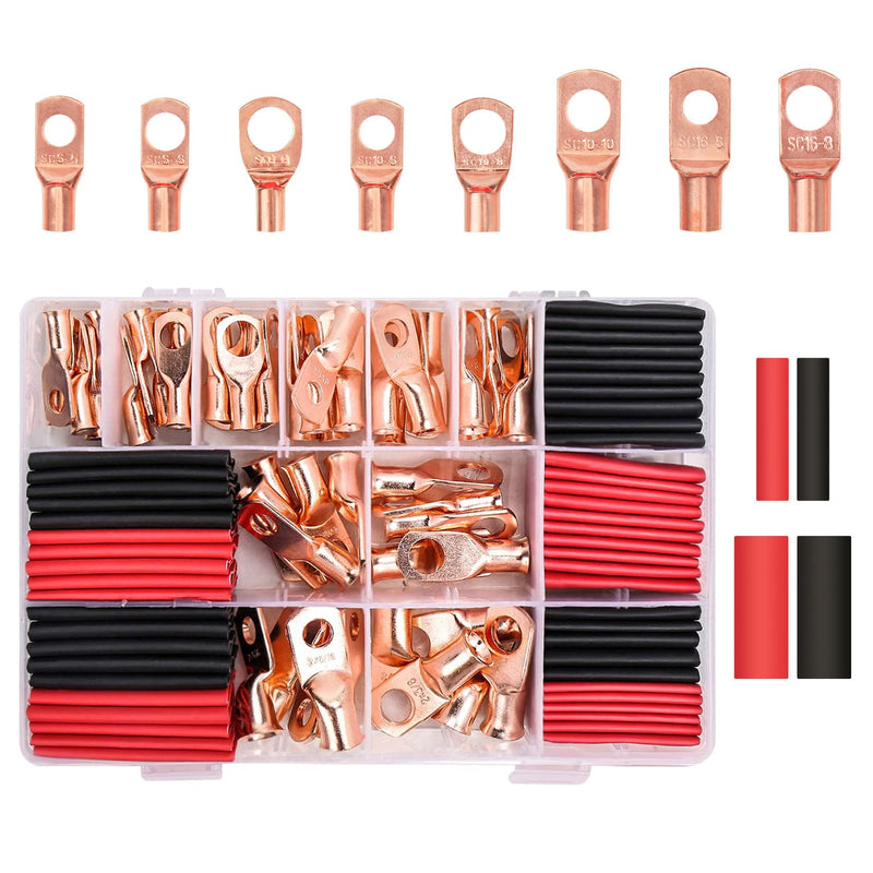  [AUSTRALIA] - 60 Pcs Copper Wire Lugs 12/10 8 6 4 2 AWG with Heat Shrink Set,140Pcs Heavy Duty Battery Cable Closed End Tubular Battery Terminal Connectors,140Pcs Heat Shrink Wire Connectors Kit (60 PCS) 60 PCS