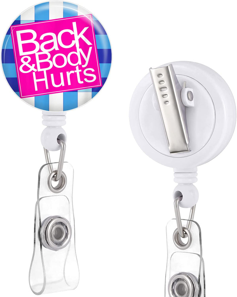  [AUSTRALIA] - Back & Body Hurts Badge Reels Holder Retractable with ID Clip for Nurse Name Tag Card Funny Cool Quote Nursing Doctor Teacher Student Medical Work Office Alligator Clip ZJK516