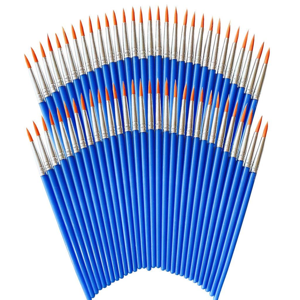  [AUSTRALIA] - 60 Pcs Paint Brushes Set for Kids Classroom Students Beginners，Small Brush Bulk for Detail Painting ,Round Flat Paintbrushes for Acrylic Painting，Oil Watercolor Acrylic Paint Brush 17cm-Round Blue