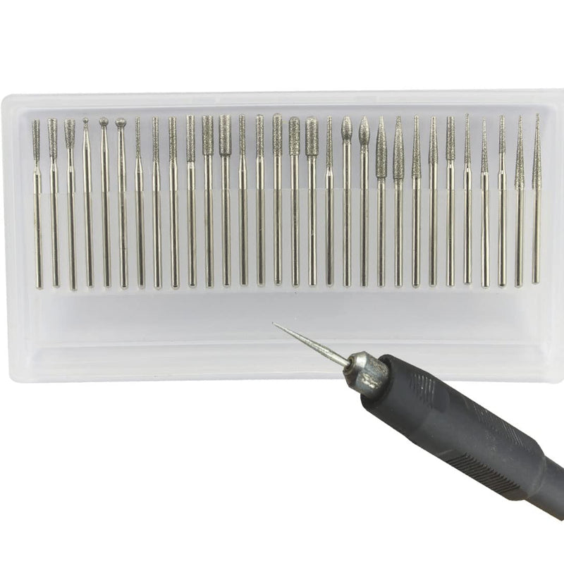  [AUSTRALIA] - Luo ke 30 Pcs Diamond Burr Set, Stone Carving Bits Glass Grinding Tools Fits for Dremel Rotary Tool (3/32 Inch Shank) 3/32 in shank Silver
