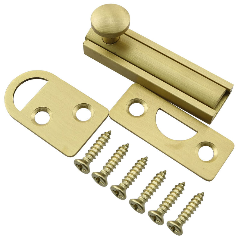  [AUSTRALIA] - FMHXG Barn Slide Bolt 2 Inch Hardware Slide Surface Door Bolt Brushed Gold Barrel Bolt Lock Bathroom Security Hardware Easy Install Concealed Gate with Screws