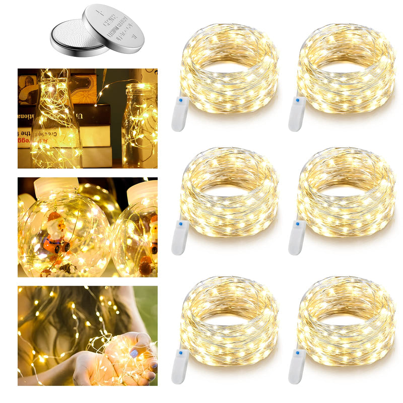  [AUSTRALIA] - 6 Pack Fairy Lights Battery Operated, 3 Speed Modes, Extra 6 Batteries for Replacement, 7Ft 20 LED Mini String Lights, Waterproof Silver Wire, Twinkle Firefly Lights for DIY Decoration 6 Pack