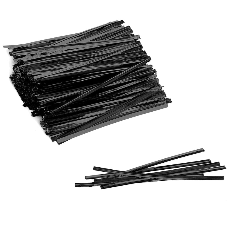  [AUSTRALIA] - ASTER 1500 Pieces Metallic Twist Ties, 4 Inches Plastic Twist Ties Reusable Bread Twist Ties for Candy Bags, Coffee Bags, Cake Pops, Party Favor Treat Supplies (Black) Black