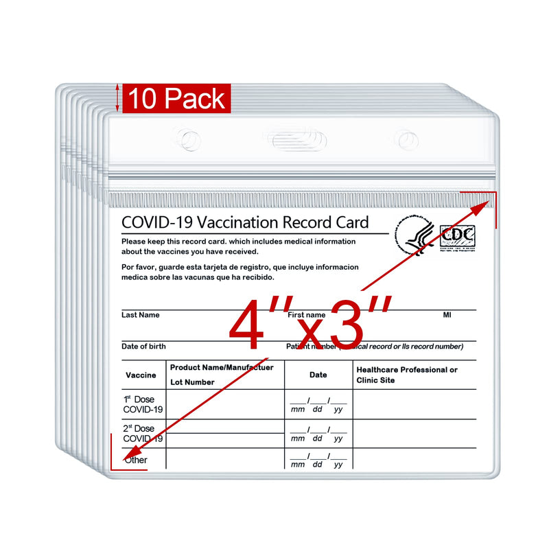  [AUSTRALIA] - Vaccination Card Protector – 10-Pack Premium Waterproof Vaccine Card Holder – 4 x 3 Plastic Sleeves with Transparent Clear Design – Lanyard Middle Slot – Ideal for Office, Concert, Hospitals