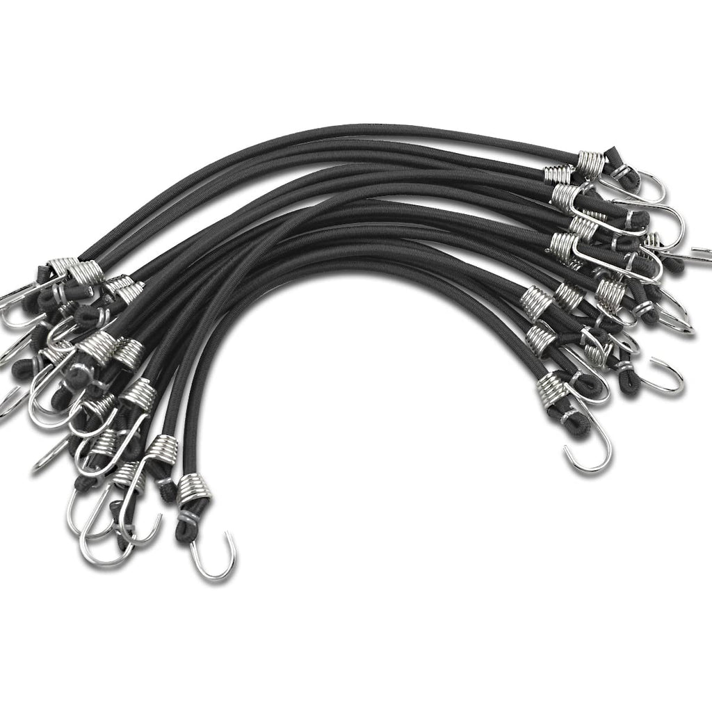  [AUSTRALIA] - 15 Pack Heavy Duty Bungee Cords with Hooks 11 Inch Mini Rubber Bungee Cord Elastic Bungee Straps for Outdoor Camping Small Stretchy Cord for Luggage Roof Racks Tents Tarps Bikes Car Rvs (Black)