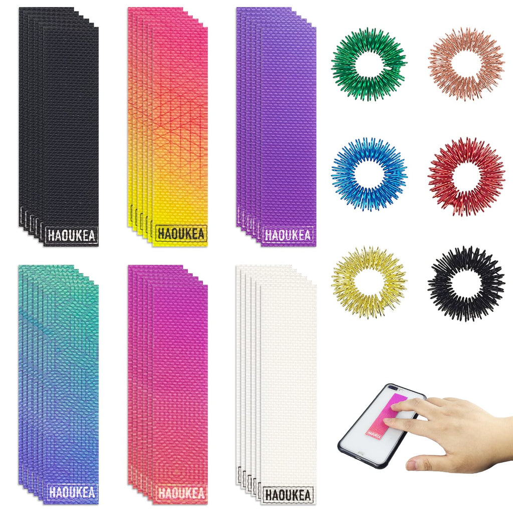  [AUSTRALIA] - 36 Sheets Anxiety Sensory Stickers-Fidget Textured Strips Toys with 6 Pieces Spiky Sensory Finger Rings，Calm Stickers Phone Tape，Textured Sensory Adhesives for Sensory Relief for Tension (Gradient) Gradient