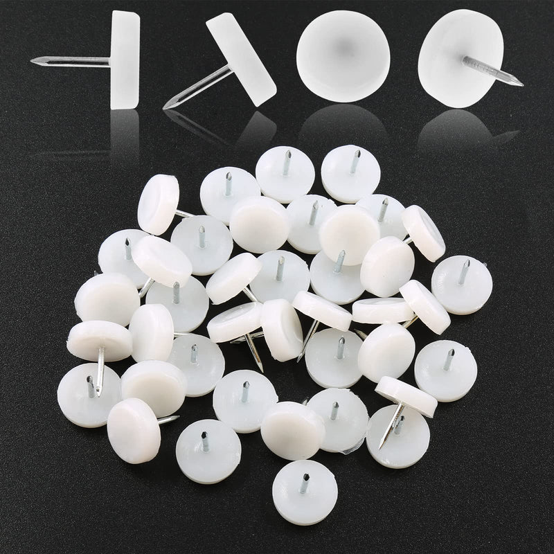  [AUSTRALIA] - Qjaiune 40 PCS Nail in Furniture Glides 18mm Nylon Chair Glides for Wood Floors, White Plastic Table Leg Protectors Chair Feet Sliders, Plastic Chair Legs Tack on Furniture Pads for Hardwood Floors