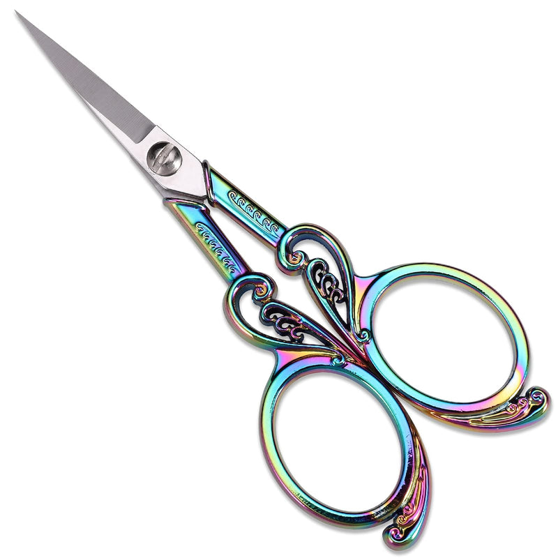  [AUSTRALIA] - YOUGUOM Detail Embroidery Scissors – Small Sharp Pointed Tip Shears for Sewing, Craft, Artwork, Needlework Yarn, Thread Snips, Handicraft DIY Tool, 4.5in Rainbow Vintage Style