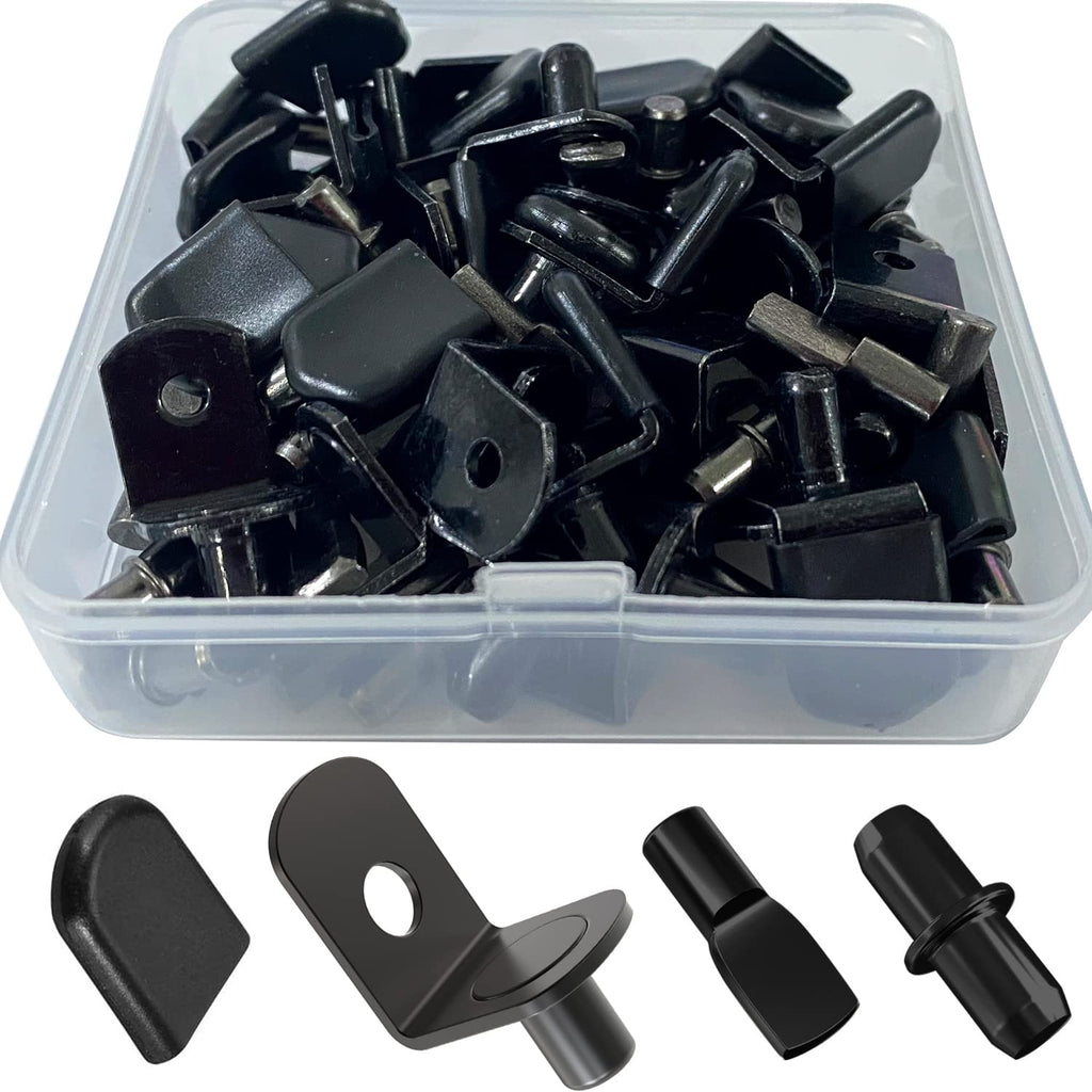  [AUSTRALIA] - 80 Pack Black Shelf pins, 3 Styles Glass Supports Furniture Cabinet Closet Bookcase Shelf Bracket-Style Pegs, with 1 Mini Plastic Storage Containers Box.
