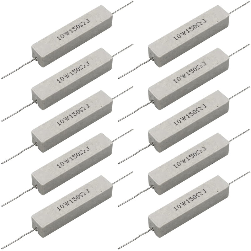  [AUSTRALIA] - Dimlove Cement Resistor,10 PCS 10w 150 Ohm 5% Axial Lead Wire Resistor White Wound Fixed Ceramic Resistors Wirewound Power Flame Heat Moisture Resistance Precharge Horizontal 10W 150ΩJ