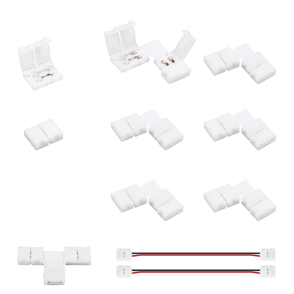  [AUSTRALIA] - 2 Pin LED Strip Connector Kit for 8mm SMD 2835/3528 Strip Light,Include L Shape Connector,T Shape Connector, Gapless Connector and Jumper Connector(Pack of 11)