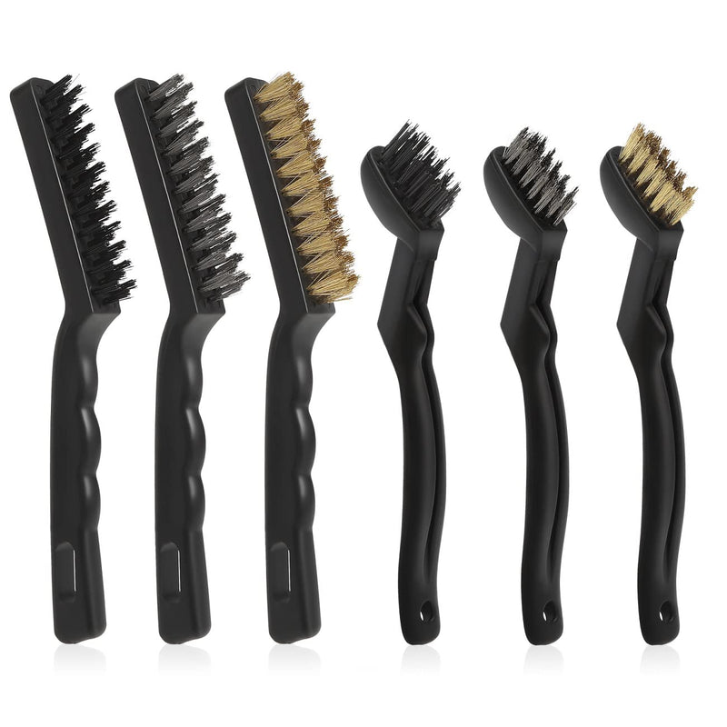  [AUSTRALIA] - VASTOOLS Wire Brushes Pack of 6. for Cleaning Welding Slag, Rust and Dust. 9" and 6-3/4" Brass, Nylon, Stainless Steel Brushes with Rigid Handle WB-6-1