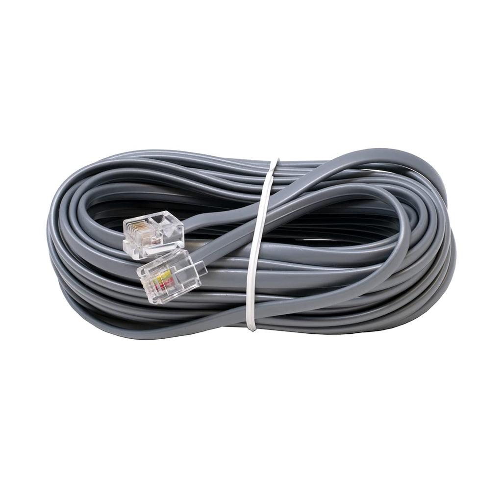  [AUSTRALIA] - 25 Feet Silver Phone Telephone Extension Line Cord Cable Wire with Standard RJ11 6P4C Plugs. Works for Phone, Modem, or Fax, for Use in Home or Office