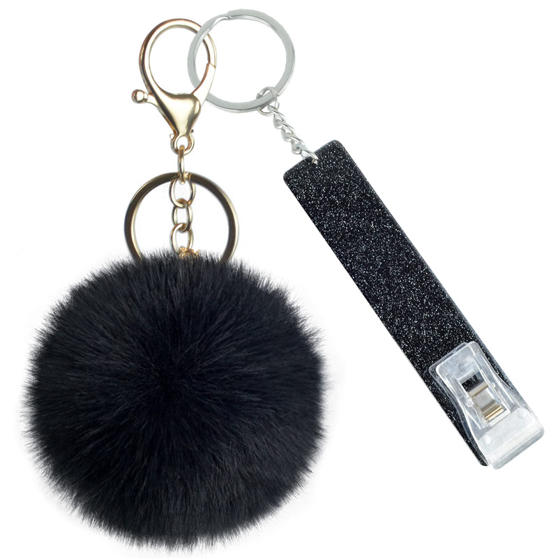 [AUSTRALIA] - Credit Card Grabber For Long Nails with Pom Pom Ball and Plastic Clip for Girls Women Black