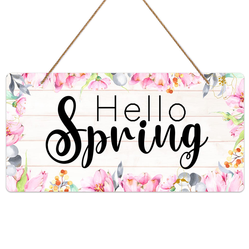  [AUSTRALIA] - PETCEE Hello Spring Decor Sign,6"x12" Colorful Flowers Spring Door Hanging Sign Farmhouse Welcome Spring Sign for Front Door Home Wall Wreath Porch Indoor Outdoor Decorations