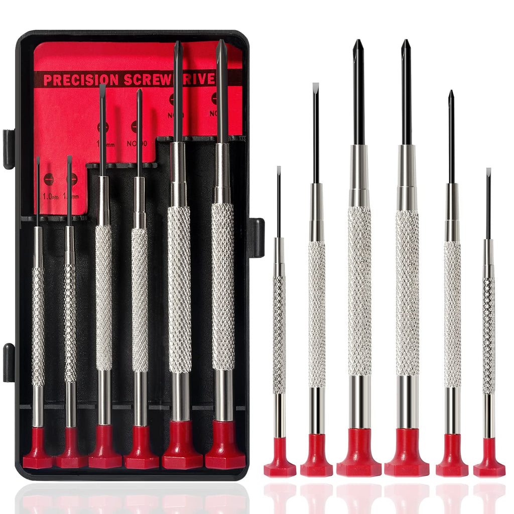  [AUSTRALIA] - TEKPREM 6 in1 Small Mini Screwdriver Set with Case, Eyeglass Repair Precision Screwdrivers Tool Kit with Phillips and Flathead Screwdriver for Glasses,Watches & Jewelers