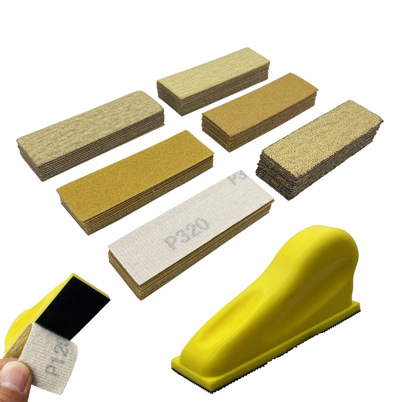  [AUSTRALIA] - Micro Detail Sander Sandpaper Tools for Woodworks, 3.5”x 1” Mini Sander Kit with 60PCS Hook and Loop Sanding Strips 60 80 120 180 240 320 Grit for Craft, Wood and Small Space Polish Sanding Works Grit 60-320