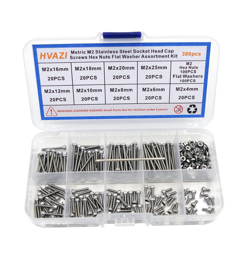  [AUSTRALIA] - HVAZI Metric M2 Stainless Steel Socket Head Cap Screws Hex Nuts Flat Washer Assortment Kit