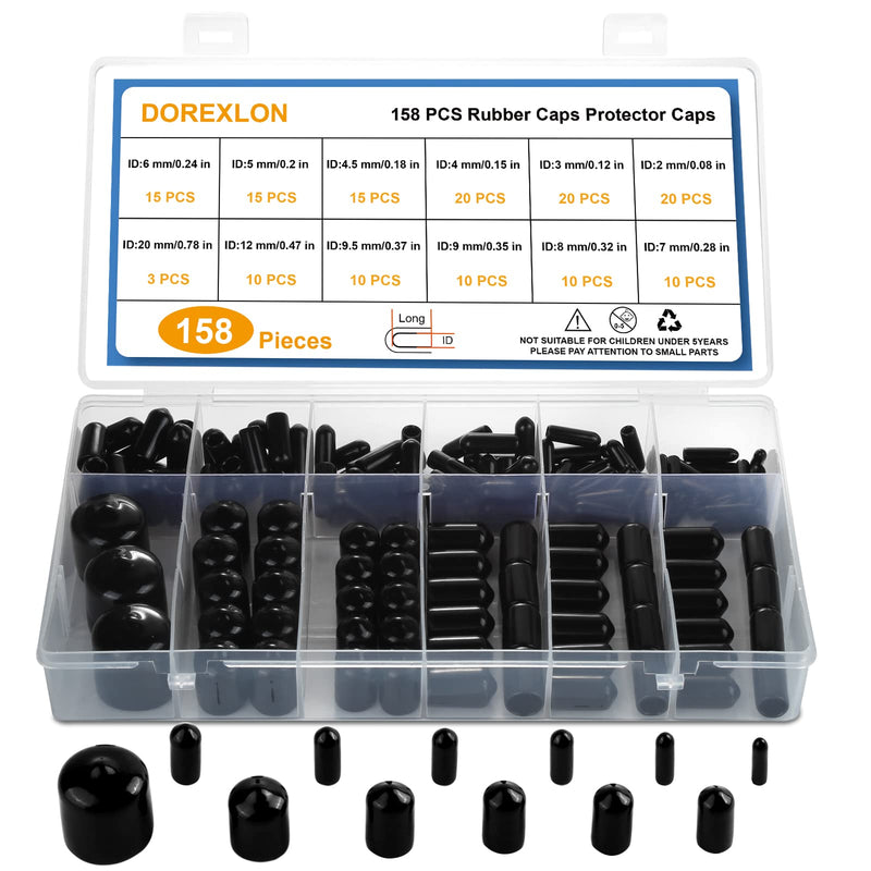  [AUSTRALIA] - 158 PCS Round Rubber End Caps, Vinyl Tube Bolt Cap, Screw Bolt Screw Rubber Thread Protector Caps Cover