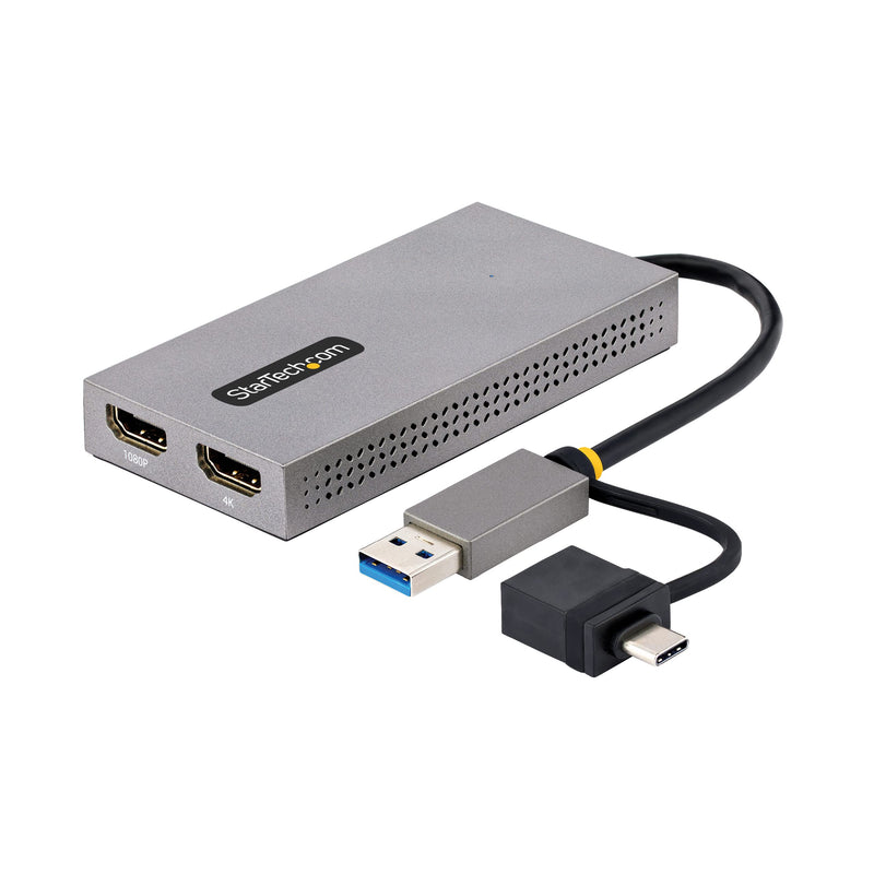  [AUSTRALIA] - StarTech.com USB 3.0 or USB-C to Dual HDMI Adapter for Windows & macOS, 2x HDMI Displays (1x 4K30Hz, 1x 1080p), Integrated USB-A to C Dongle, 4in/11cm Cable (107B-USB-HDMI) 2x HDMI | USB 3.0 | Mac & Windows OS