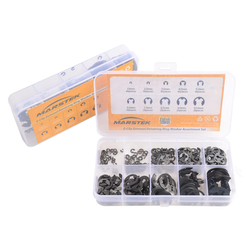  [AUSTRALIA] - Alloy Steel E-Clip Circlip External Retaining Ring Assortment Set| High Carbon Steel Circlip Kit, Anti Walk Washers(M1.5-M10,300 PCS)
