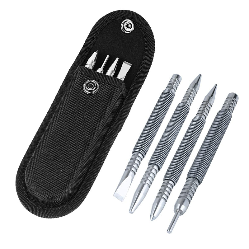  [AUSTRALIA] - BESTNULE 4-Piece Nail Setter Dual Head Nail Set & Dual Head Center Punch & Hammerless Cold Chisel & Hinge Pin Remover Punch Set, Nail Setter Features 1/8-in, 3/32-in, 3/16-in, 1/16-in, 5/16-in, 1/8-in