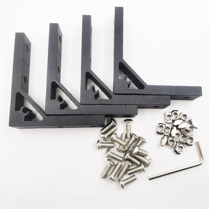  [AUSTRALIA] - Iverntech 4pcs Black Corner Bracket 78x78mm, 4 Hole Inside Strong Support Corner Brackets Gusset for 2020 Aluminum Extrusion Profile with 16Pcs M5 Screws + 16Pcs M5 T Nuts 4pcs Black 7878 for 2020