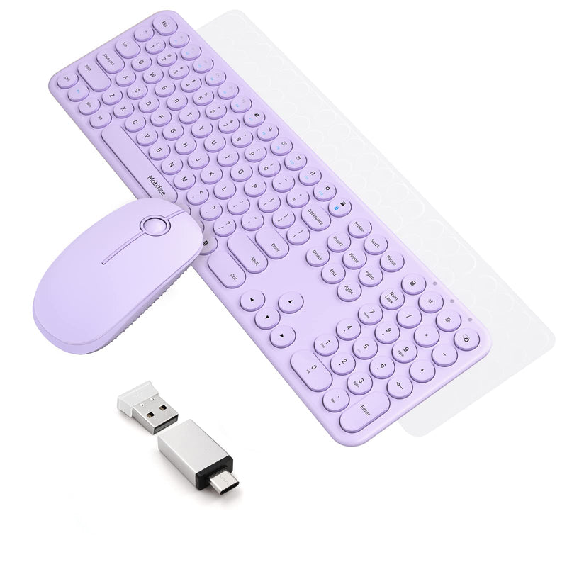  [AUSTRALIA] - Mobifice Cute Keyboard and Mouse Wireless for PC Computer/Laptop/Windows/Mac/Tablets/Apple iPad, Ultra-Thin 2.4GHz USB Cordless Full-Sized Silent Retro Computer Keyboard Mouse Combo (Purple) Lavender-Purple