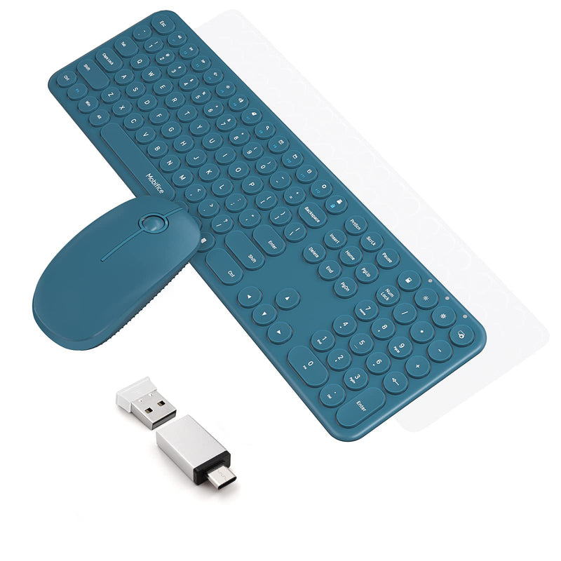  [AUSTRALIA] - Mobifice Cute Keyboard and Mouse Wireless for PC Computer/Laptop/Windows/Mac/Tablets/Apple iPad, Ultra-Thin 2.4GHz USB Cordless Full-Sized Silent Retro Computer Keyboard Mouse Combo (Blue) Teal Blue