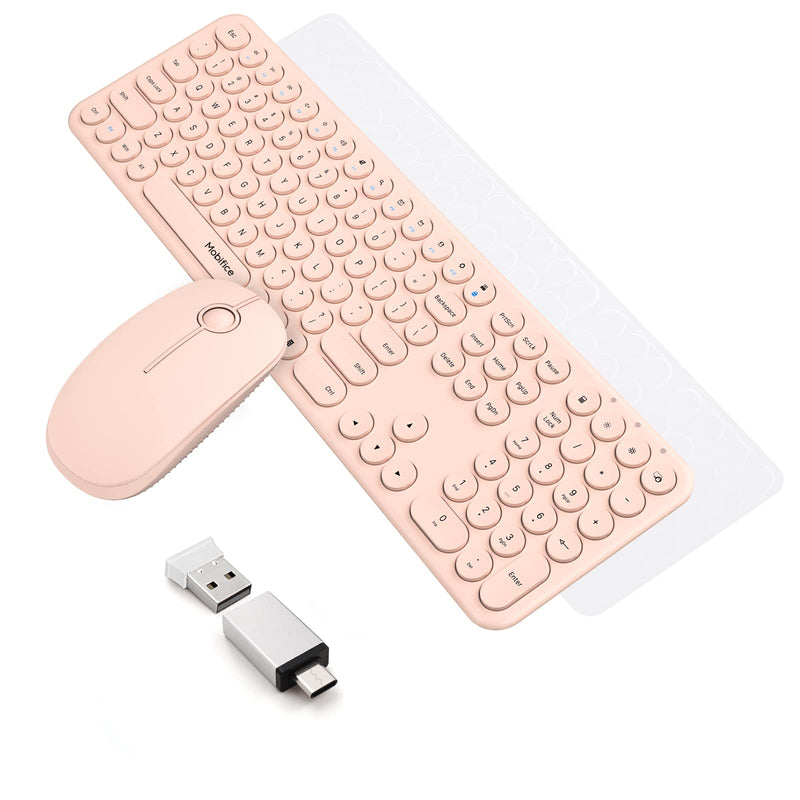  [AUSTRALIA] - Mobifice Cute Keyboard and Mouse Wireless for PC Computer/Laptop/Windows/Mac/Tablets/Apple iPad, Ultra-Thin 2.4GHz USB Cordless Full-Sized Silent Retro Computer Keyboard Mouse Combo (Pink) Rose Gold