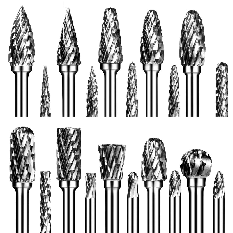  [AUSTRALIA] - Carbide Burr Set, Die Grinder Bits, 20 Pcs 1/8" Shank Double Cut Tungsten Carbide Rotary Burrs Set Compatible with Dremel for Metal Carving Wood Working Engraving Polishing 1/8" shank 20 PCS