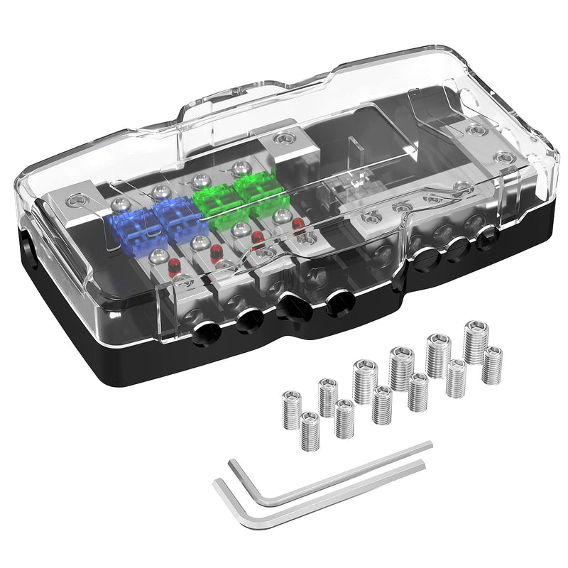  [AUSTRALIA] - Joinfworld Fused Power Distribution Block Car Audio 4 Way MIDI(Mini-ANL) Fuse Block 12V 0/4 Gauge with Ground for Auto UTV Boat Stereo Amp