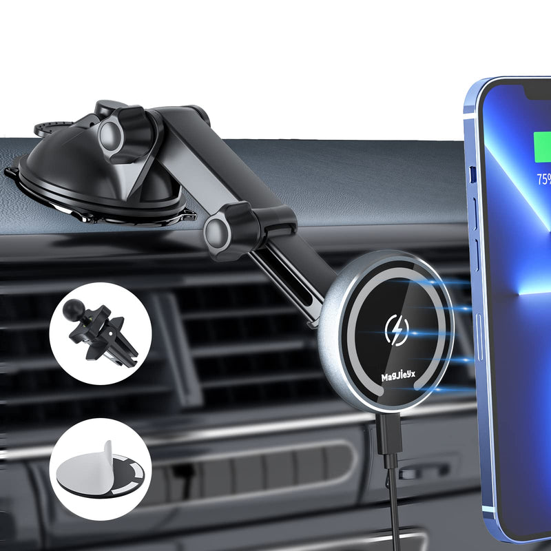  [AUSTRALIA] - Magnetic Wireless Car Charger 2-in-1 Air Vent/Dashboard/Windshield Auto-Alignment Phone Holder for Magsafe Mount iPhone14, 13, 12, Pro, Pro Max, Mini Fast Charging （Aluminum Shell Heat Dissipation）