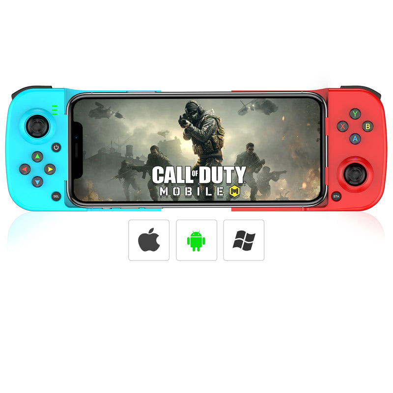  [AUSTRALIA] - Joso Wireless Game Controller for iOS, Android, PC, Bluetooth Gamepad Joysticks for iPhone13/12/11/X, iPad Mini/Air/Pro, Mac, MacBook, Tablets, Samsung Galaxy, Steam, COD Mobile, Apex - Direct Play (Blue+Red) Blue+Red