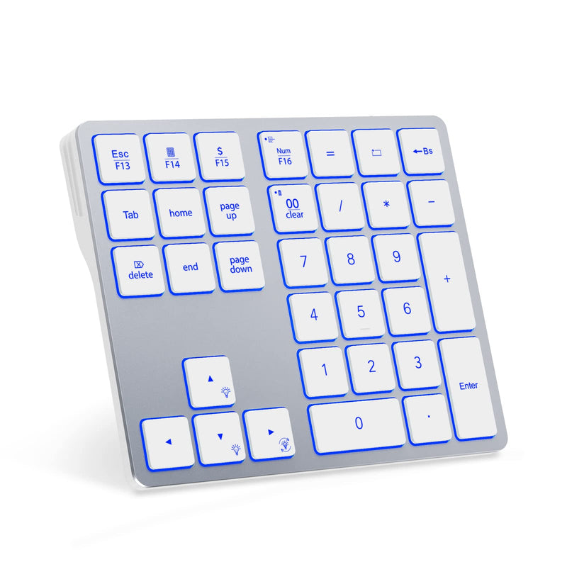  [AUSTRALIA] - Doohoeek Backlit Bluetooth Numeric Keypad for Laptops and Computers, Number Pads 34 Keys with 7-Color Backlight for MacBook & Windows, Silver White