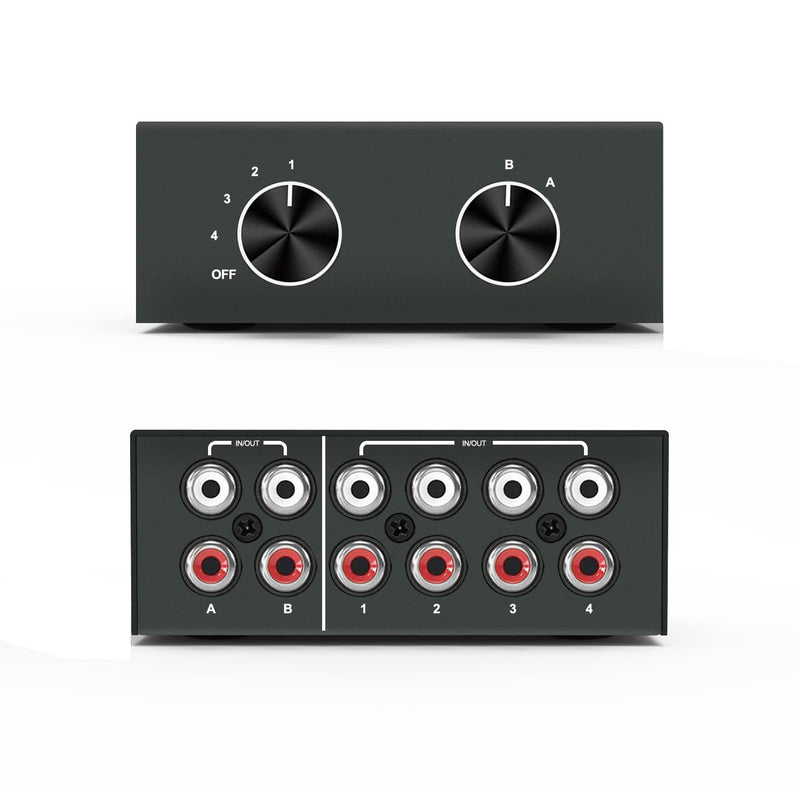  [AUSTRALIA] - LVY Stereo Audio Selector, 4 Way Bi-Directional RCA Stereo Audio Switcher Splitter Box Suitable for Connecting Blu-ray Players or DVD Players to Multiple Stereo Speakers RCA Jack 2IN-4OUT