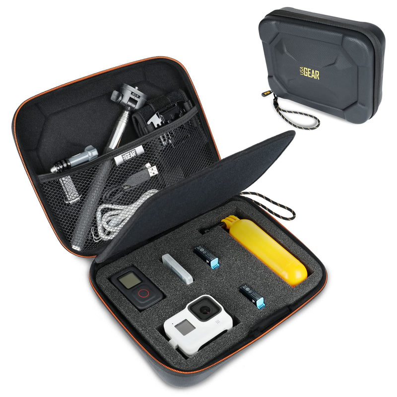  [AUSTRALIA] - USA Gear GoPro Hero Water Resistant EVA Foam Case - Lightweight, Customizable Foam Interior, Mesh Pocket - Compatible with Go Pro Hero 10, 9, 8, 7, 5, 3, Charger, Remote, & Accessories - Case Only
