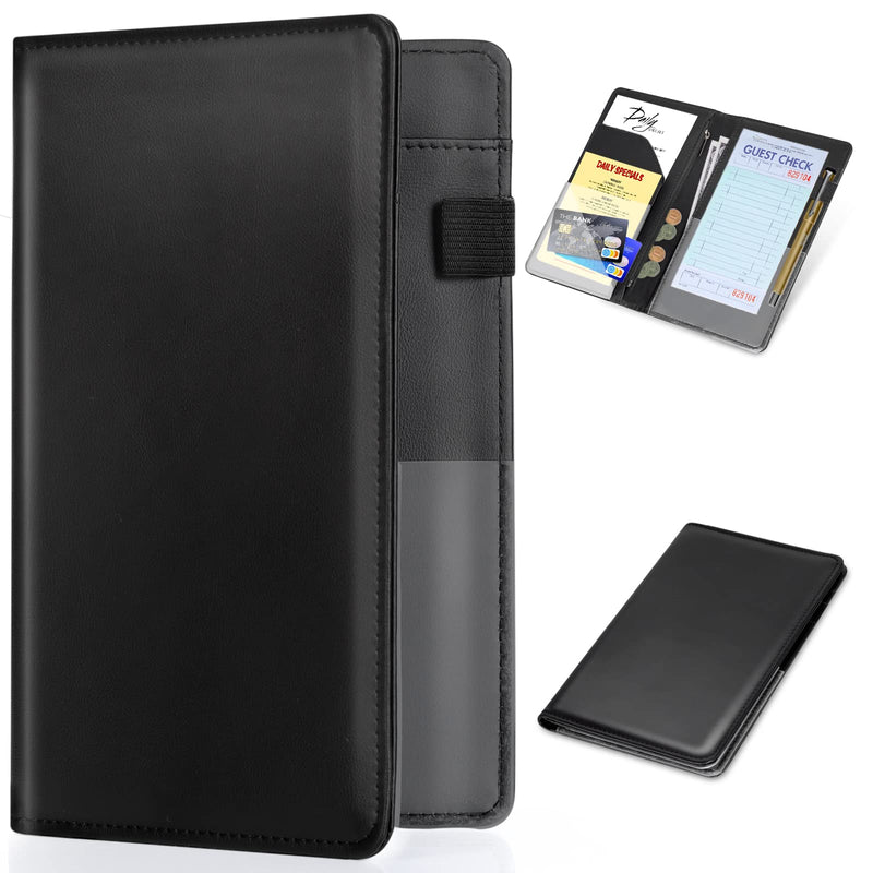  [AUSTRALIA] - LINTRU Server Books for Waitress, Premium Pu Leather 5 x 8 Inch Servers Book with Zipper Pocket, Waitress Book Fit for Aprons, Check Presenters for Restaurants (Black) Black