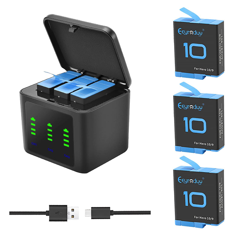  [AUSTRALIA] - Eeyrnduy Rechargeable Battery Replacement for Gopro Hero 9/Hero 10/Hero 11 Black Camera 3-Pack Batteries and 3-Channel USB Charger Combo