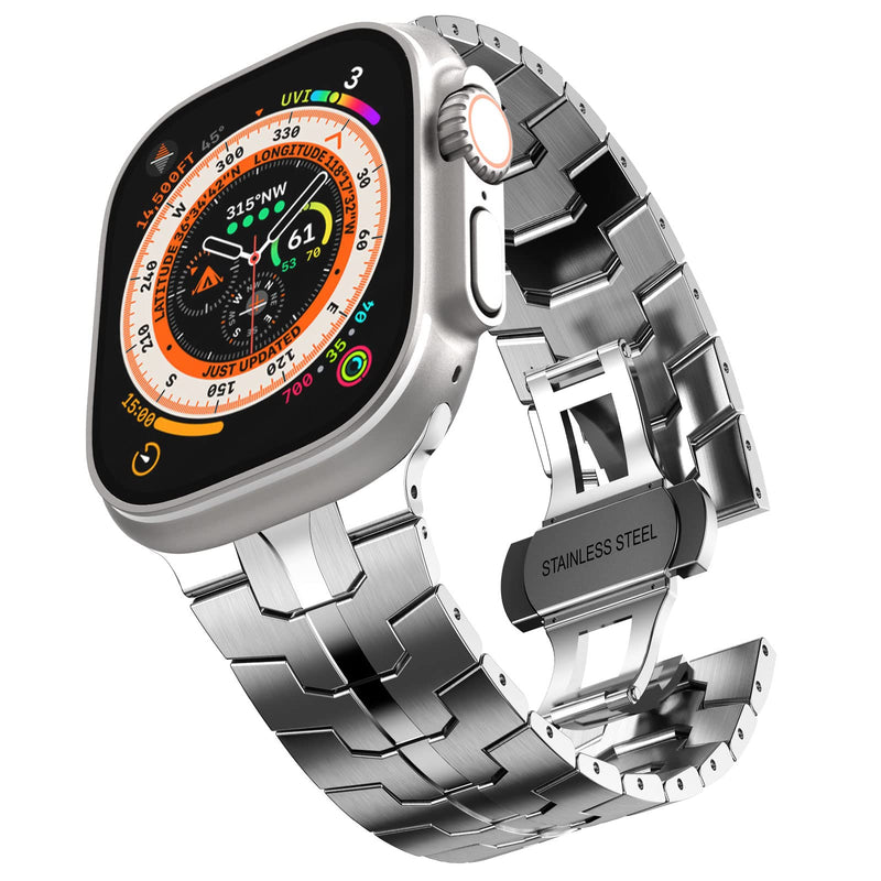  [AUSTRALIA] - CHANCHY Stainless Steel Band for Apple Watch Ultra Band 49mm 45mm 44mm 42mm 38mm 40mm 41mm, Metal Strap with Folding Clasp for Apple Watch Series 8 7 6 5 4 3 2 1 SE Men (Silver, 49mm 45mm 44mm 42mm) Silver 42mm/44mm/45mm/Ultra 49mm