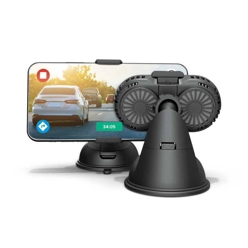  [AUSTRALIA] - DRIVER Car Cell Phone Holder Mount 2022 with Semiconductor Cooling Fan Secured Lock Device Hands Free and Compatible for iPhone 14 Pro Max 13 12 Samsung Galaxy Google Pixel 7 6 5 Android with 5G Black